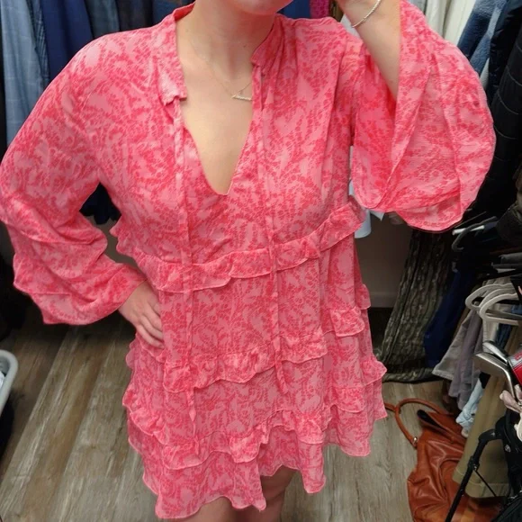 Karlie Pink Ruffle Tiered Dress Size Medium‎ - Picture 11 of 12